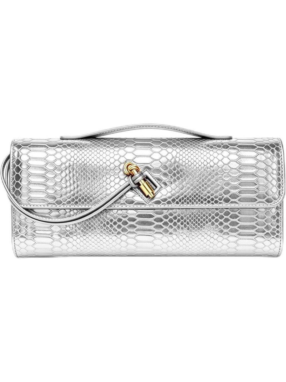 Women's Silver Snake Print Shining Clutch Purse Formal Crossbody Shoulder Bag